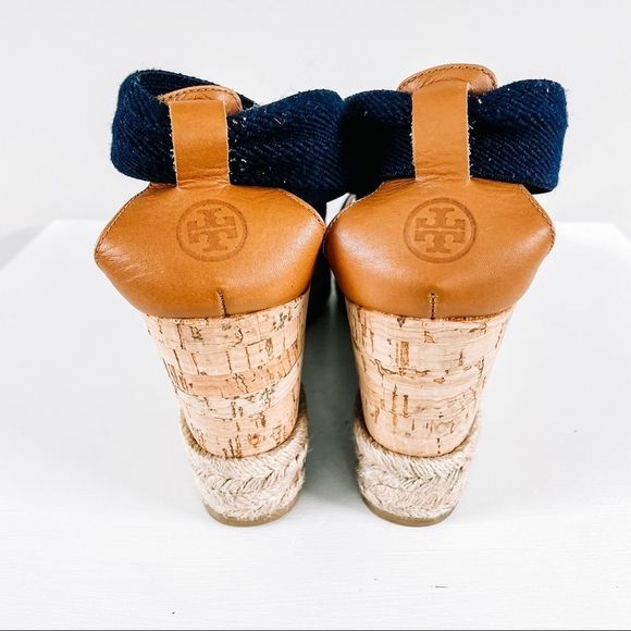 Tory Burch Wedges Navy Peep Toe Espadrille - Picture 6 of 9
